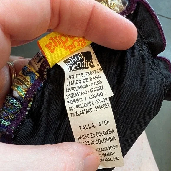 Agua Bendita Bikini Set Small Purple Feather Ribbon Embroidered Brazil Scrunch - Picture 14 of 15